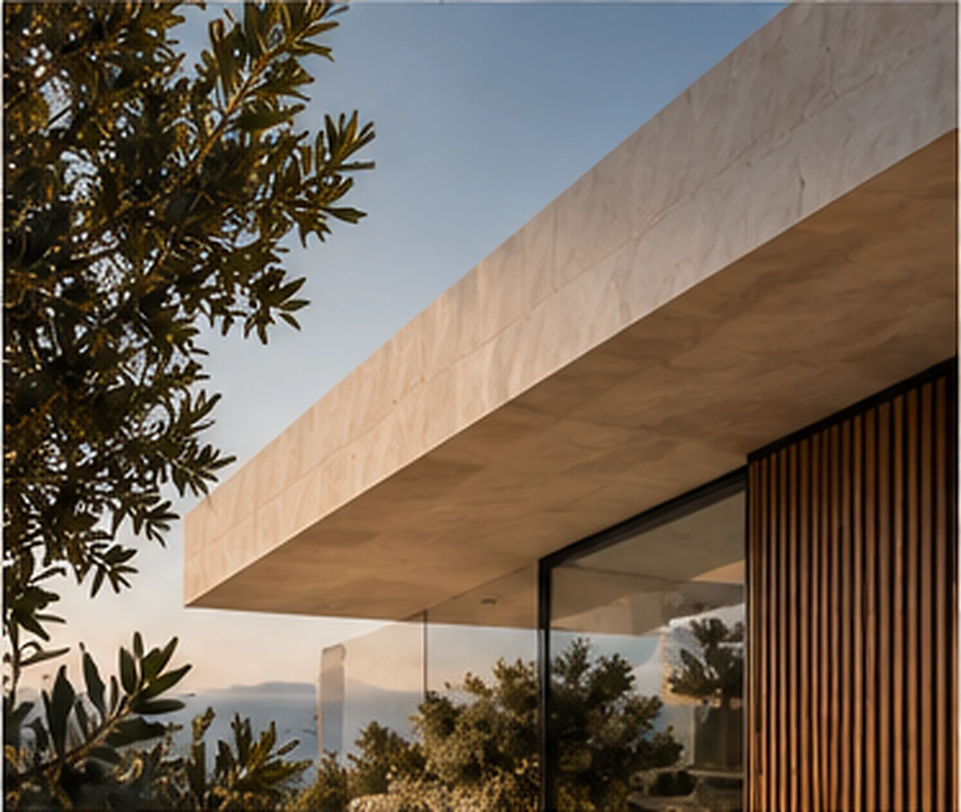 Detalle de fachada contemporánea con piedra y madera
