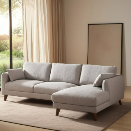 Sofá Chaise Longue reversible tapizado en tela color Gris 240 x 86 x 150 cm