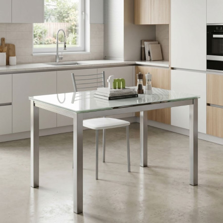 Mesa de cocina extensible Cameron Cristal blanco - 110-170 x 75 x 70 cm
