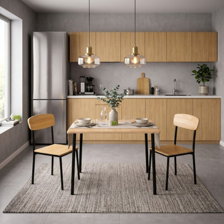 Conjunto de mesa y 2 sillas Keisen estilo industrial roble - negro - 90 x 75 x 60 cm