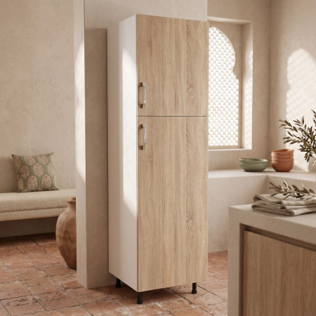 Mueble despensero de cocina roble y estructura blanca 60 x 215 x 60 cm