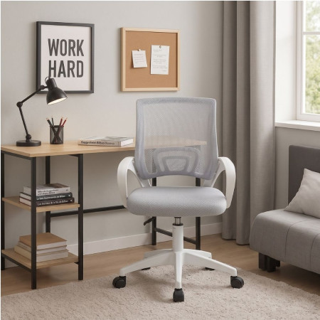 Silla de oficina ergonómica elevable Evora tejido 3D blanco estructura blanca 53x88x46 cm