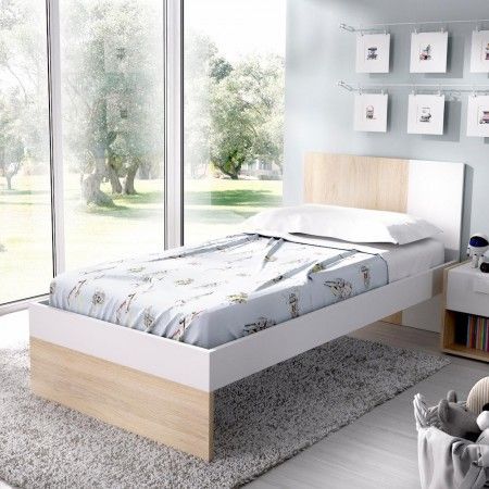 Estructura de cama con cabecero Dina en Blanco - Roble Natural 97 x 79 x 196 cm