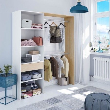 Armario vestidor Madrid blanco - Roble 158 x 187 x 40 cm