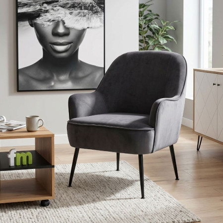 Butaca terciopelo Badalona Amur Velvet gris 66 x 90 x 66 cm