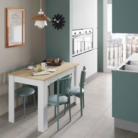 Mesa fija cocina comedor Cloe, estilo nórdico, blanco Artik - Roble 108,5 x 78 x 67 cm