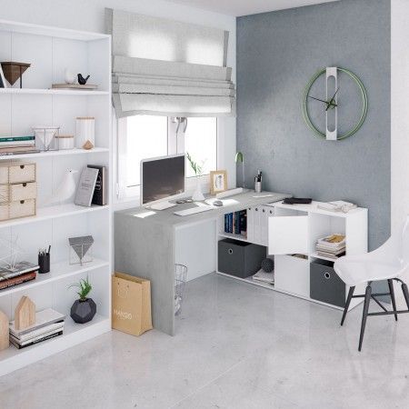 Mesa escritorio rincón cemento blanca con buc Adapta 136 - 203 x 74 x 139 - 33 cm