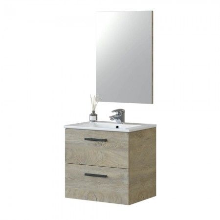 Mueble de baño roble Alaska suspendido 60 cm con espejo