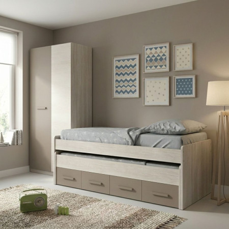Pack cama nido doble juvenil Ares con armario dos puertas