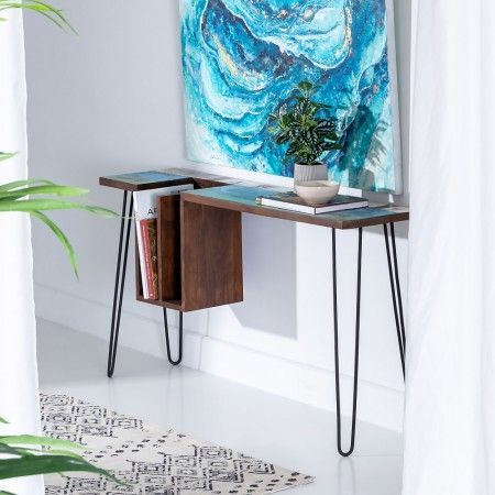 Escritorio Marrón - Azul Madera / Metal 140 X 35 X 77 Cm