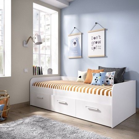 Cama nido juvenil blanca Nek con tres cajones 194,3 x 60 x 97 cm