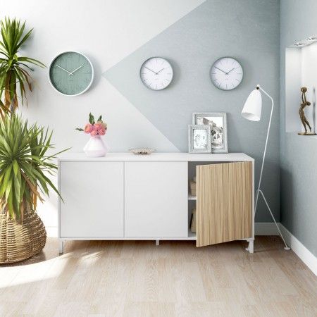 Aparador de 3 puertas Ethna Blanco Artik - Natur 154 x 74 x 40 cm