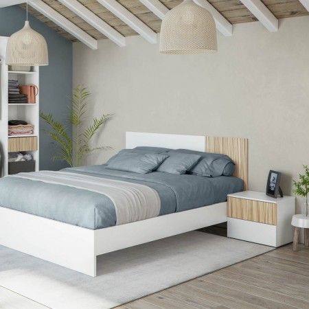Cabecero con mesitas Ethna Blanco Artik - Natur 266 x 89 x 34 cm