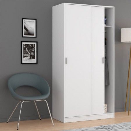Armario pequeño blanco 2 puertas correderas 100 x 200 x 50 cm