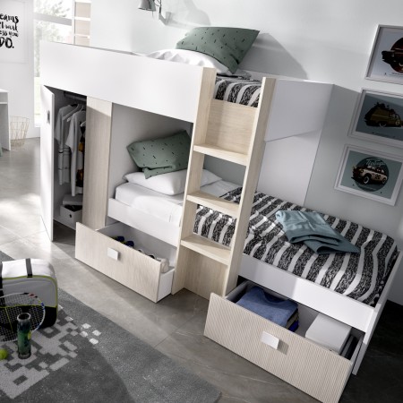 Cama tren con armario Groe Alistonado - Roble Natural 271 x 150 x 111 cm