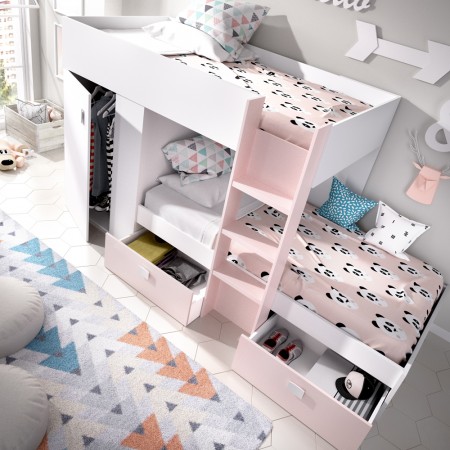 Cama tren con armario Groe Blanco - Rosa 271 x 150 x 111 cm