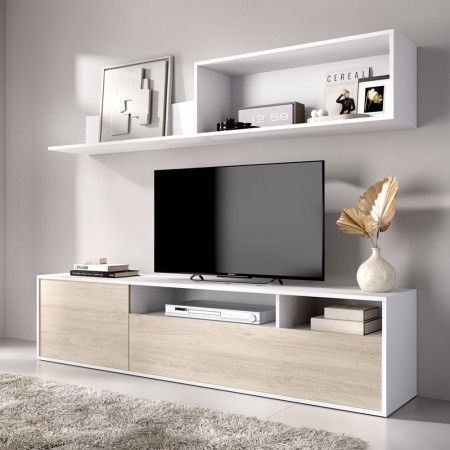Mueble Salón TV - Colección Bay - Blanco - Natural 180 x 42 x 35 cm