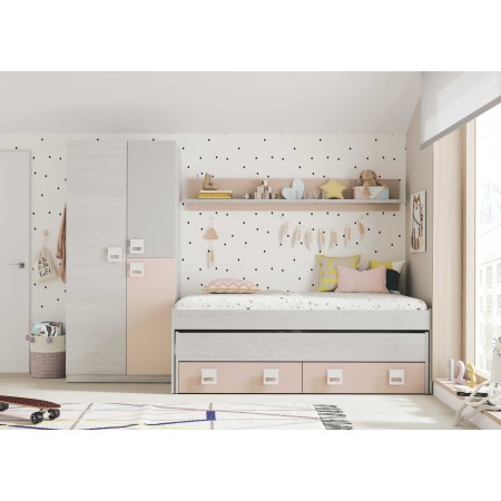Pack cama nido doble juvenil NUBE y armario dos puertas