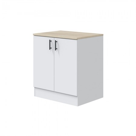 Modulo bajo de cocina para fregadero 80 cm Kira Blanco Brillo - Roble Canadian 80 x 90 x 60 cm