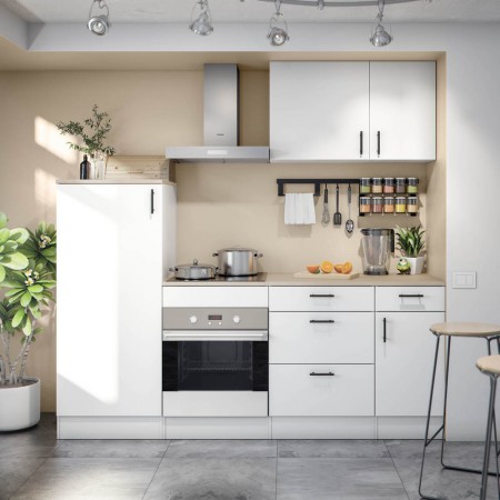 Cocina completa 220 cm Alicante Kira Blanco Brillo - Roble Canadian 220 x 211 x 60 cm