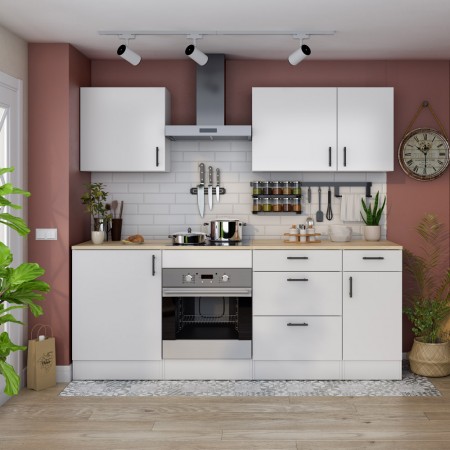 Cocina completa 220 cm Cádiz Blanco Brillo - Roble Canadian 220 x 211 x 60 cm