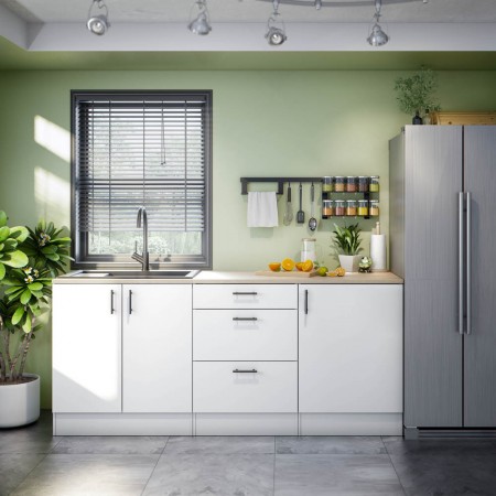 Cocina modular completa 200 cm Asturias Kira Blanco Brillo - Roble Canadian 200 x 90 x 60 cm
