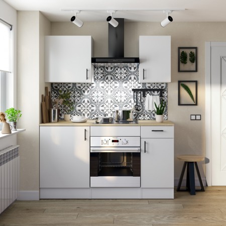 Cocina Modular 160 cm A Coruña Kira Blanco Brillo - Roble Canadian 160 x 211 x 60 cm