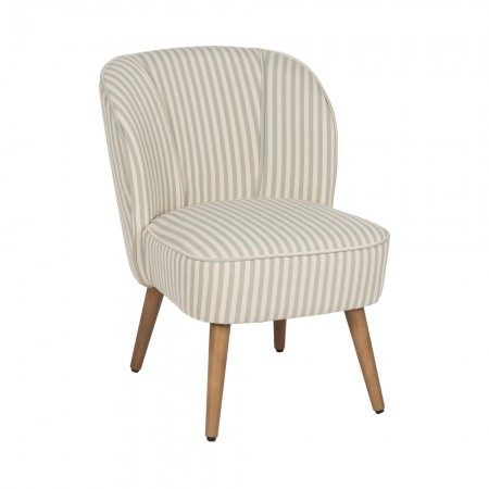 Sillón de madera de Caucho tapizado a rayas Verde - Blanco 54 x 73 x 64 cm