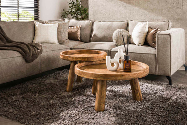 KAWOLA FLORA juego de mesa de centro 2 piezas madera de mango marrón