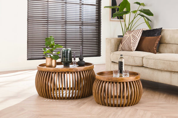 KAWOLA mesa de centro LANI juego 2 piezas madera de mango marrón base arqueada