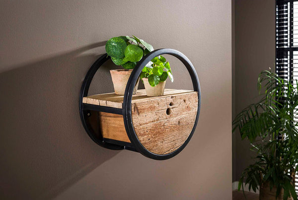 KAWOLA estante de pared RADEL Ø40 redondo de madera dura natural con cajón