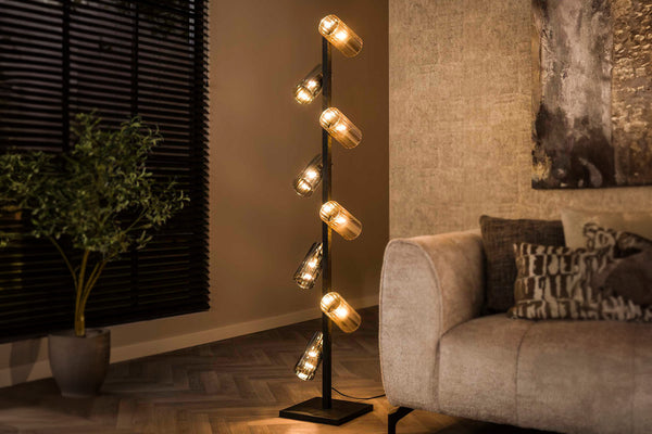 KAWOLA Lámpara de pie MALLAWI Lámpara de pie 8 puntos de luz de cristal negro