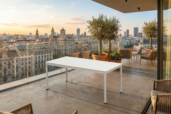 Mesa de jardín KAWOLA LONGA de exterior, de cerámica gris claro, 180 x 90 cm
