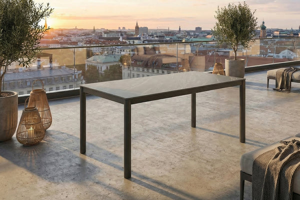 Mesa de jardín KAWOLA LONGA de exterior, de cerámica gris oscuro, 180 x 90 cm