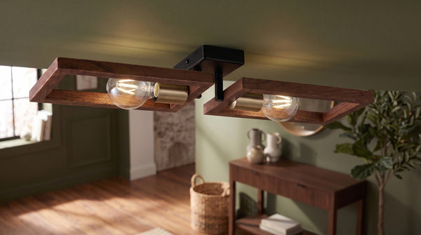 Lámpara colgante KAWOLA DOURO de 2 puntos de luz, madera en negro antiguo
